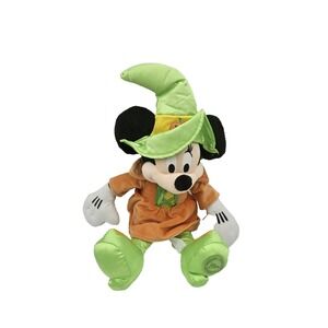 Disney Store Minnie Mouse Halloween Witch‎ Plush Green Hat Orange Dress 18"